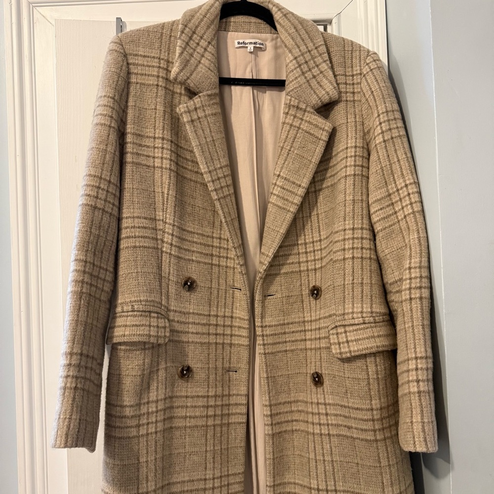 Reformation Plaid Baker Coat in Beige and Brown - Picture 5 of 6